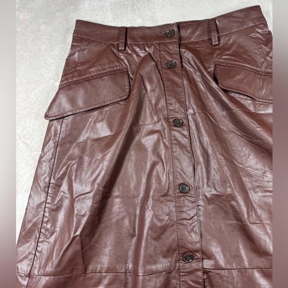 NWT Banana Republic Factory Vegan Faux Leather Brown A Line Button Midi Skirt 2 - Picture 6 of 16